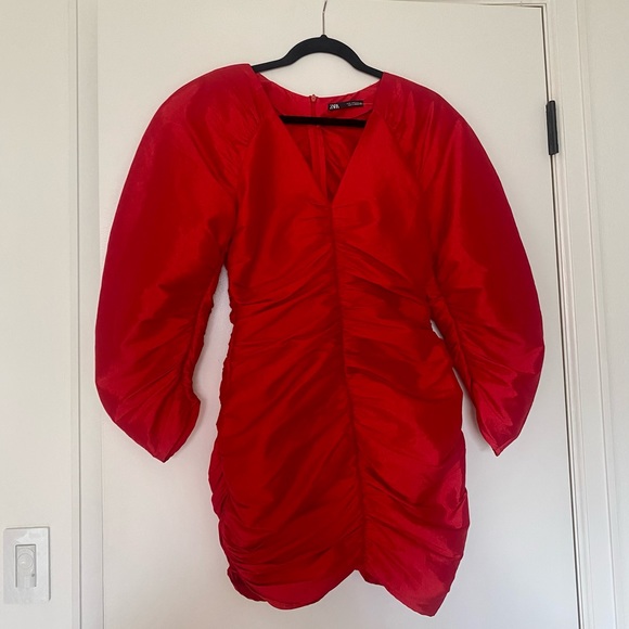 NWOT ZARA | Rare Red Cocktail Draped Mini Dress | S - Picture 3 of 9